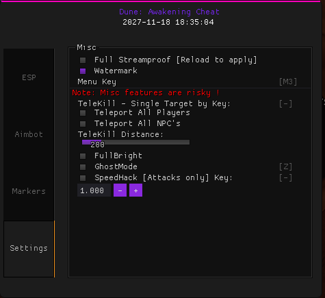 Dune Awakening Cheats menu